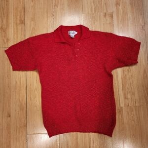 Vintage Rafaella Red Knit Polo Sweater Ramie Cotton L